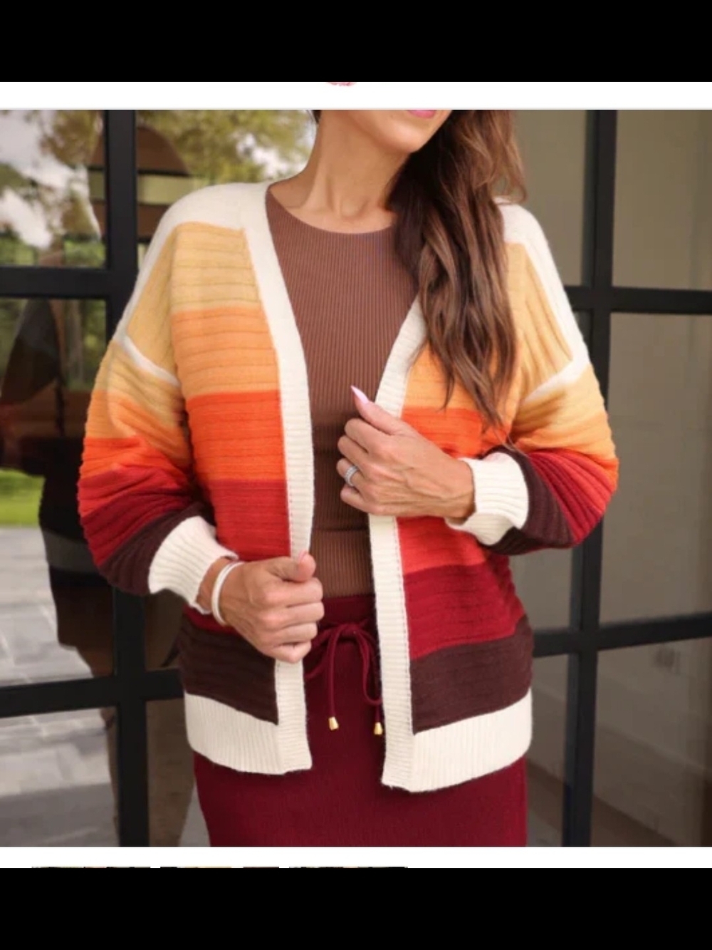 Jess Lea Open Front Vibrant Ombre Stripe Autumn Hues Brown Orange Red 2XL New